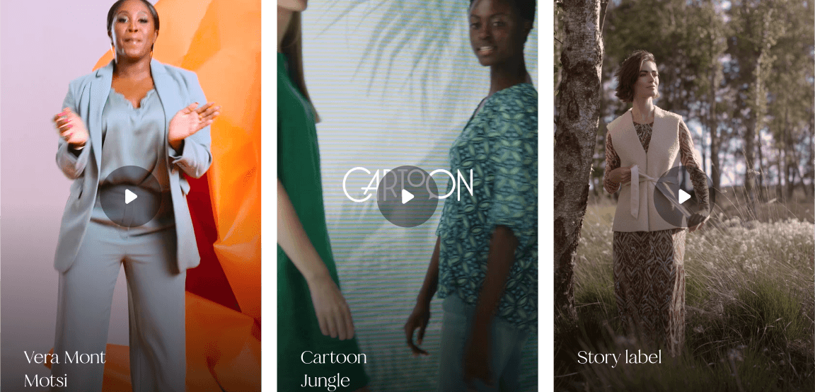 Three story cards: Vera Mont x Motsi, Cartoon Jungle, Story label